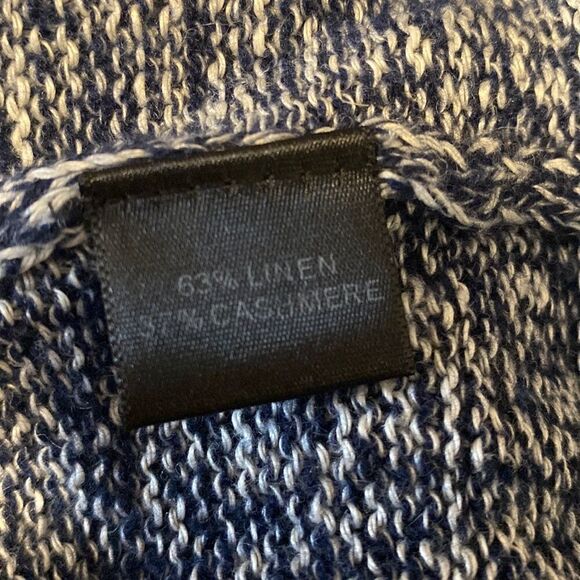 QUINN Navy Blue Textured Striped Marled Linen Cashmere Blend Crop Sweater -XS - Picture 6 of 7